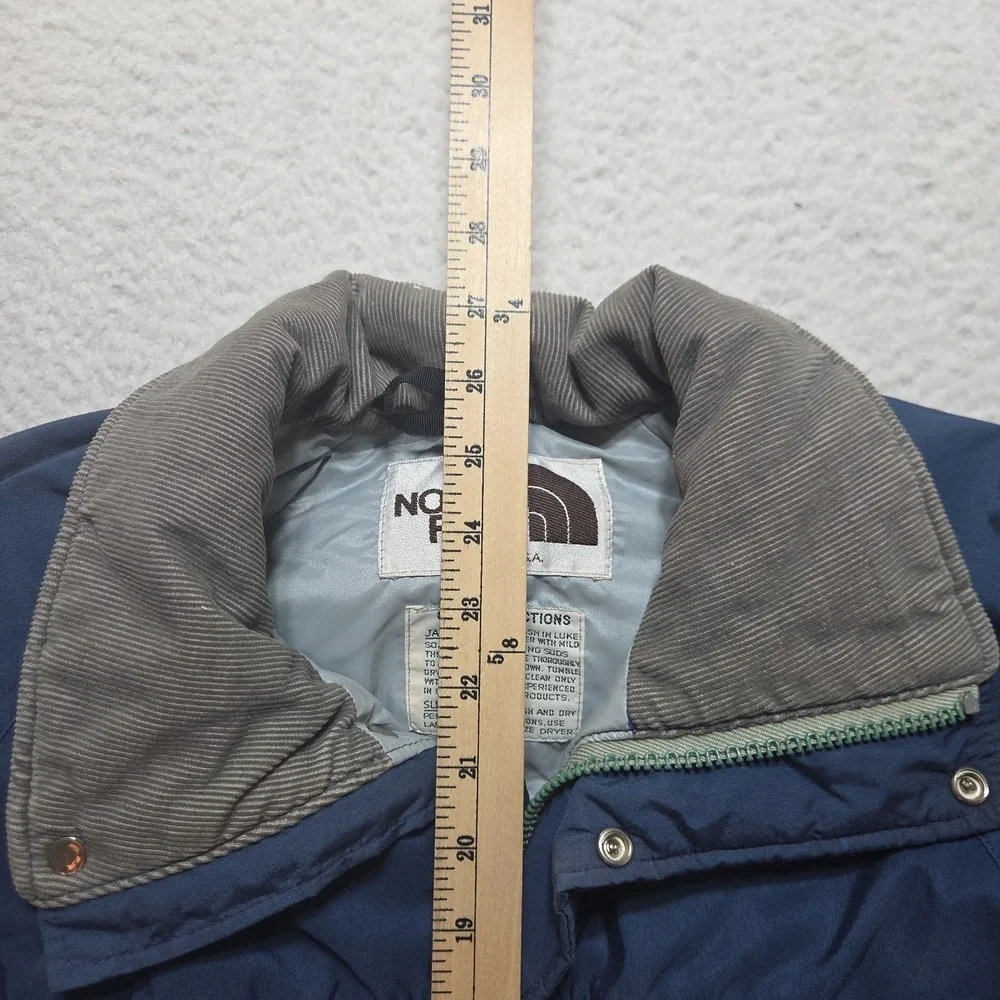 VTG 80s The North Face Sierra Down Jacket Made USA Blue Corduroy Collar Size Med